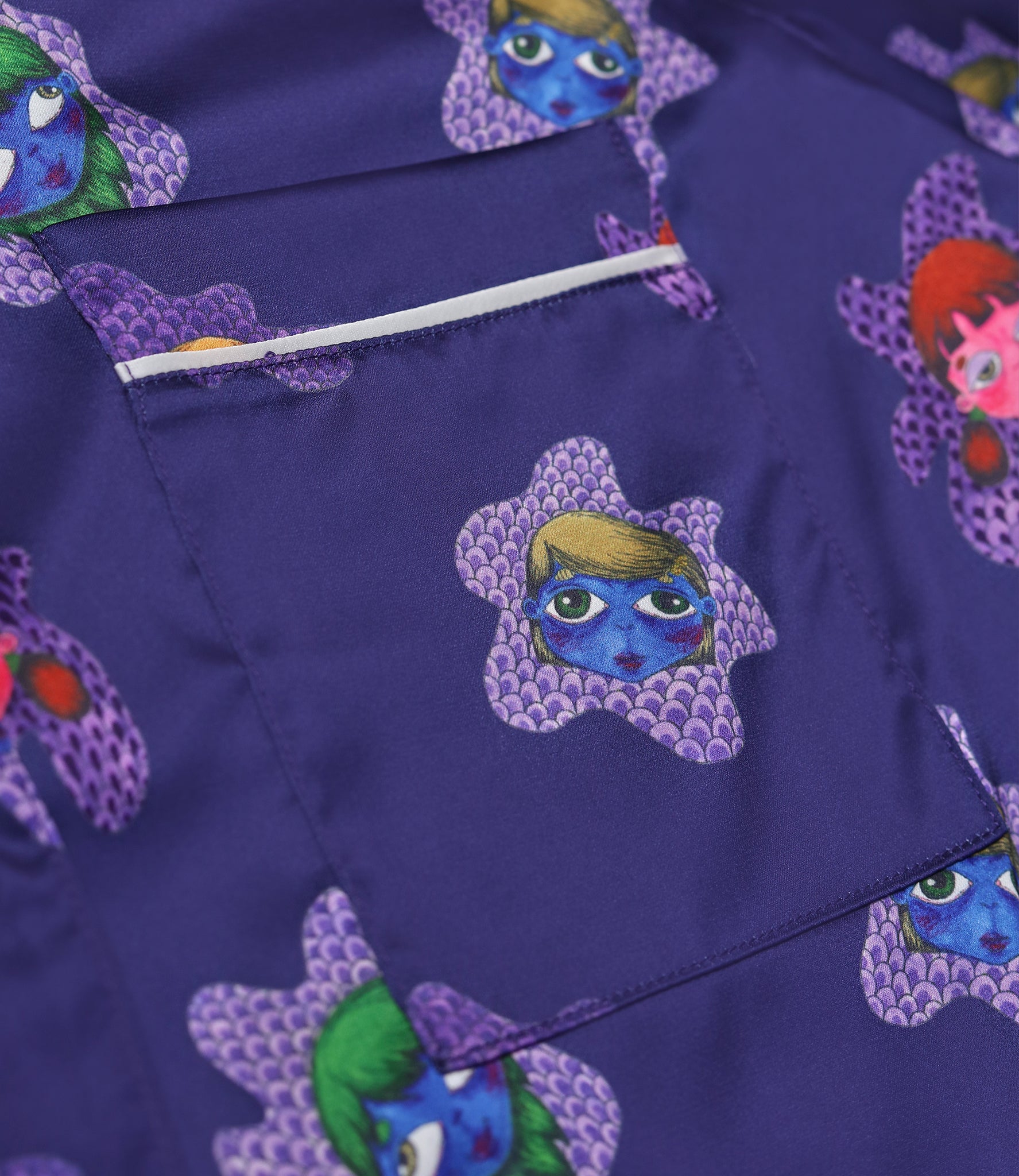 Murasaki All Over Print Pajamas Short Sleeve Shirt Detail 2